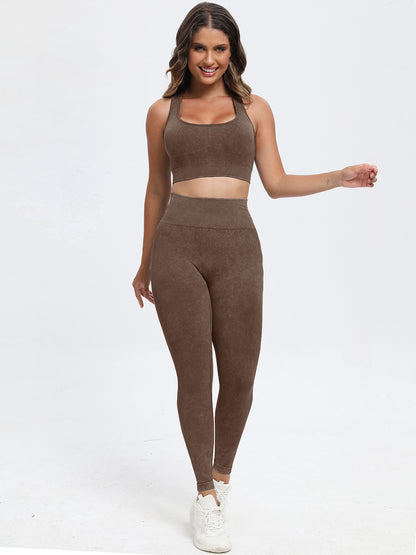 2 piece scoop Neck Wide Strap Top and Pants Active Set