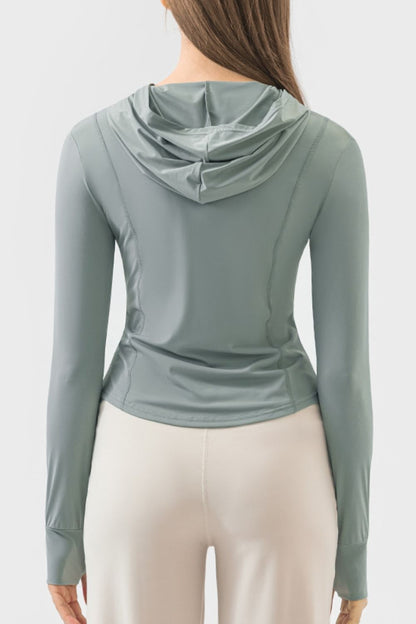 Pocketed Zip Up Hooded Long Sleeve